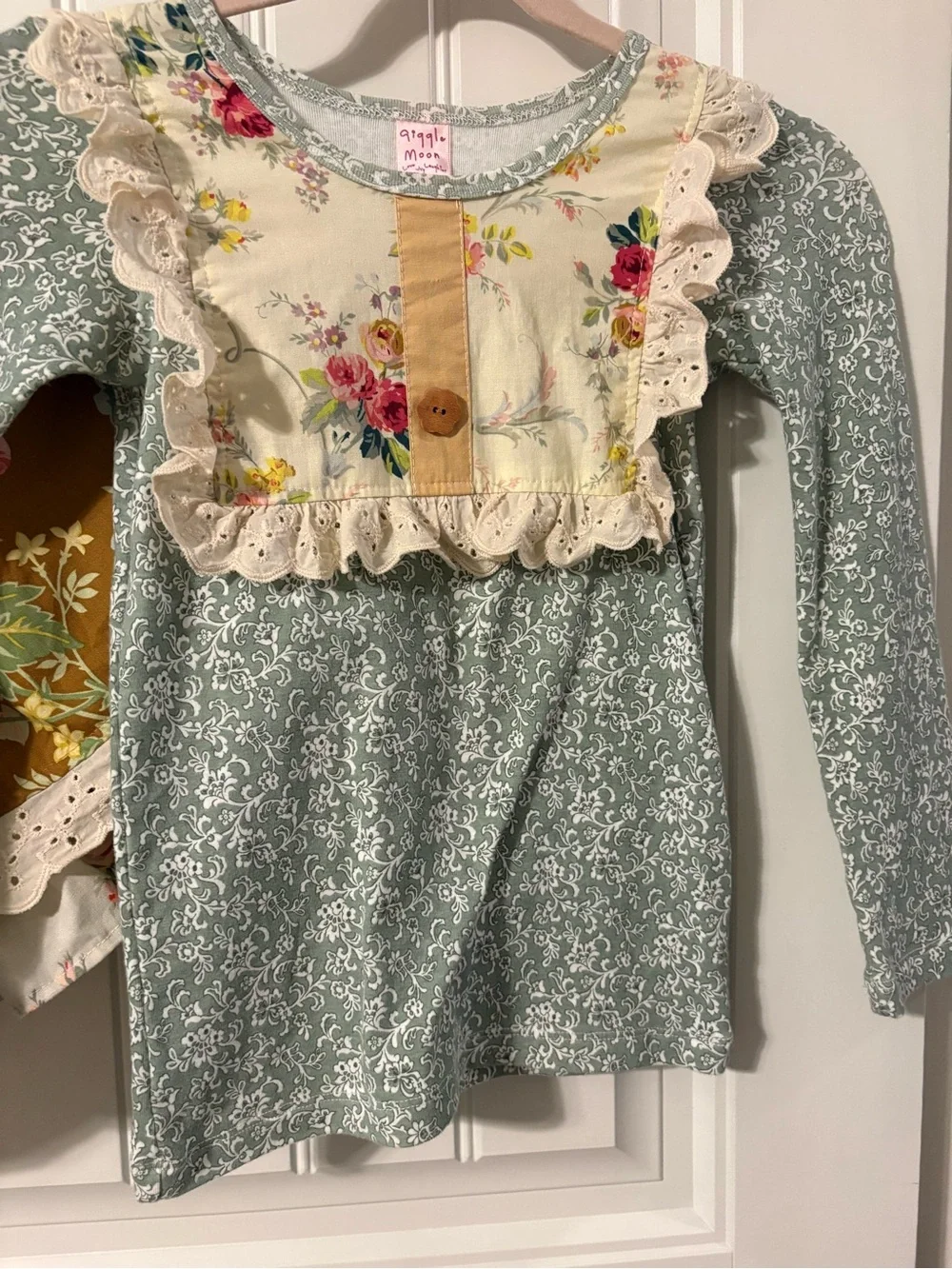 Giggle Moon Sage Green & Mustard Floral Two-Piece Girls' Set - Picture 3 of 4